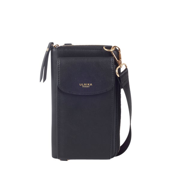 Ulrika puhelinlaukku 35-8022-1 Musta, kullanv&auml;riset metalliosat