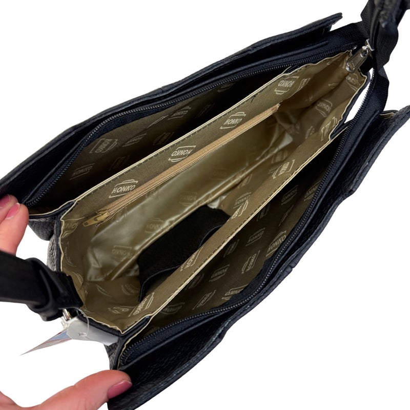 Kotimainen nahkalaukku 1608 matta musta V&auml;litaskulla!